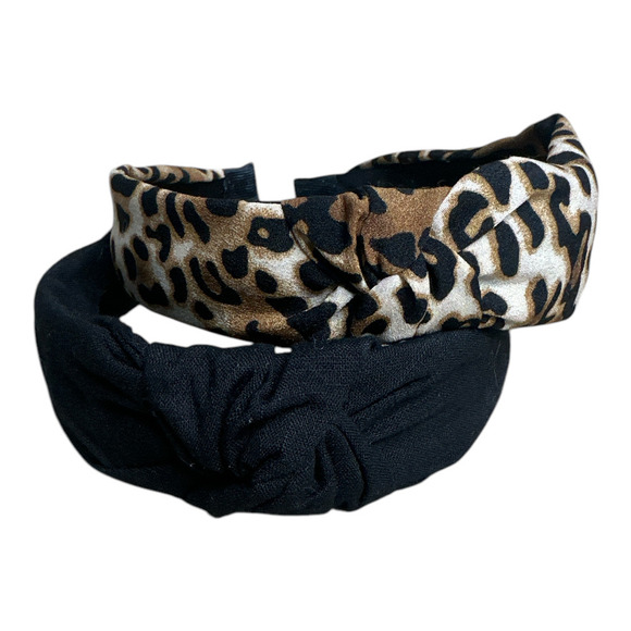 Madewell Set Of 2 Black & Leopard Print Knotted Middle Headbands NWT - Picture 1 of 4